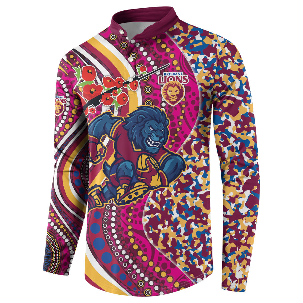 Brisbane Lions ANZAC Day Button Sweatshirt Indigenous Poppy Remembrance Lion Warrior