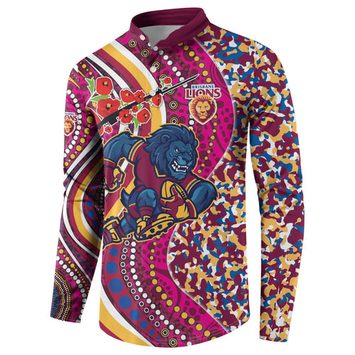 Brisbane Lions ANZAC Day Button Sweatshirt Indigenous Poppy Remembrance Lion Warrior