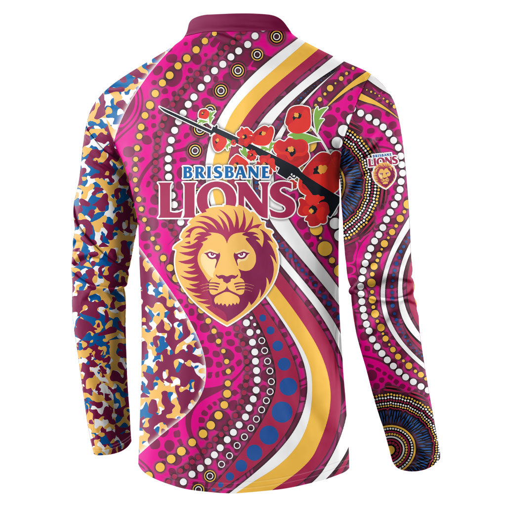 Brisbane Lions ANZAC Day Button Sweatshirt Indigenous Poppy Remembrance Lion Warrior