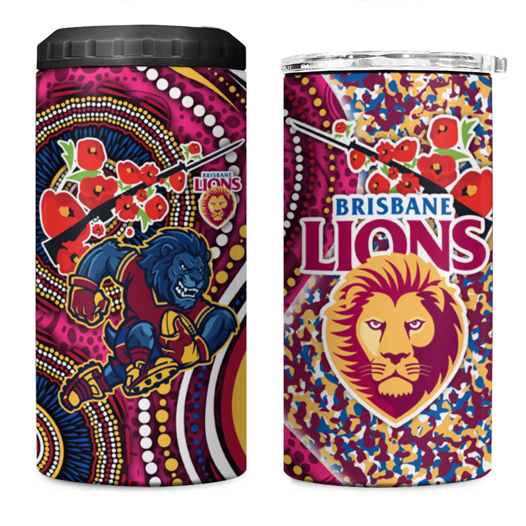 Brisbane Lions ANZAC Day 4 in 1 Can Cooler Tumbler Indigenous Poppy Remembrance Lion Warrior