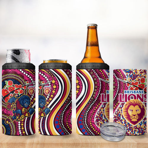 Brisbane Lions ANZAC Day 4 in 1 Can Cooler Tumbler Indigenous Poppy Remembrance Lion Warrior