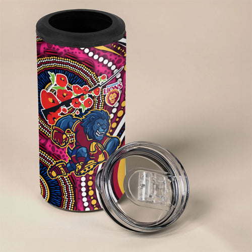 Brisbane Lions ANZAC Day 4 in 1 Can Cooler Tumbler Indigenous Poppy Remembrance Lion Warrior