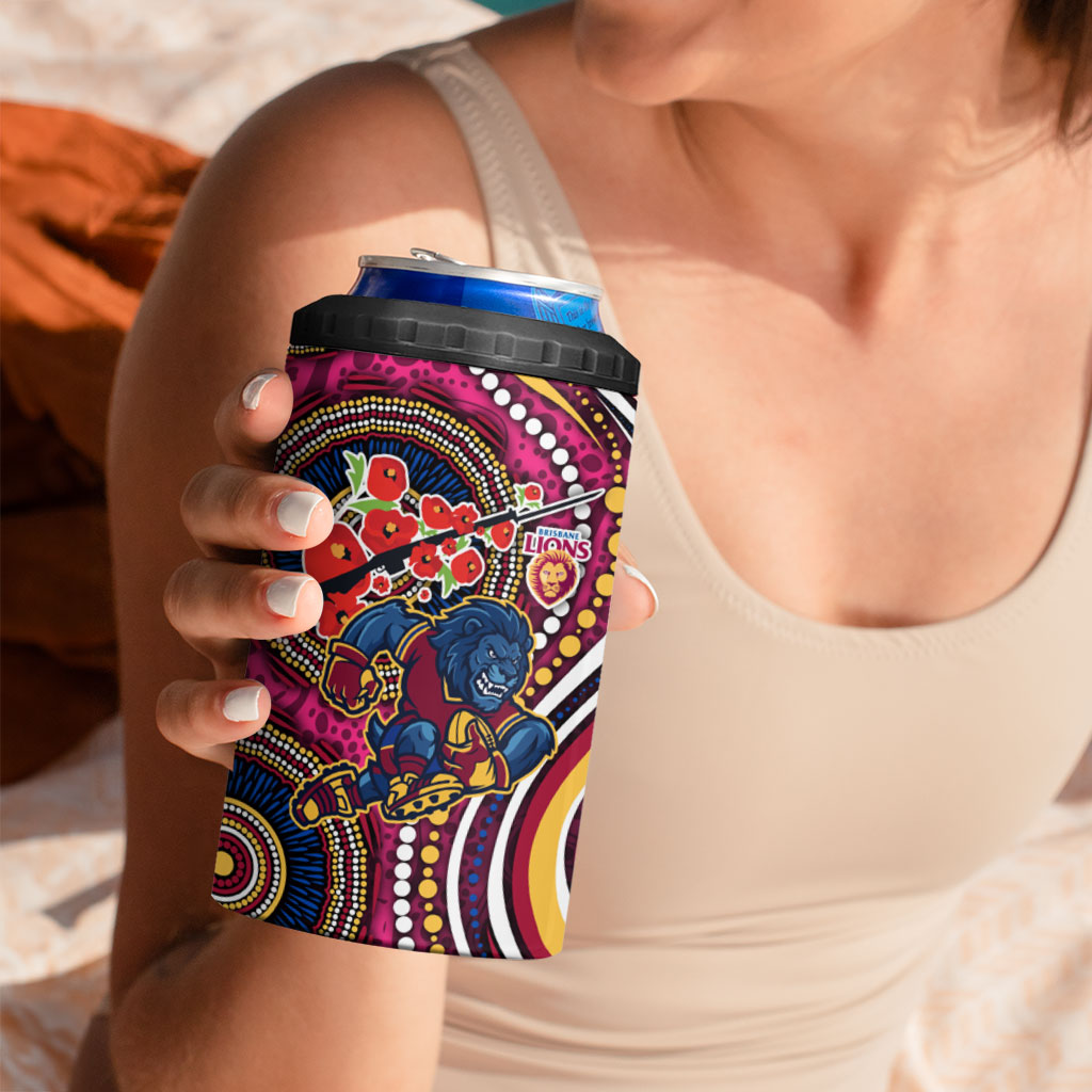 Brisbane Lions ANZAC Day 4 in 1 Can Cooler Tumbler Indigenous Poppy Remembrance Lion Warrior