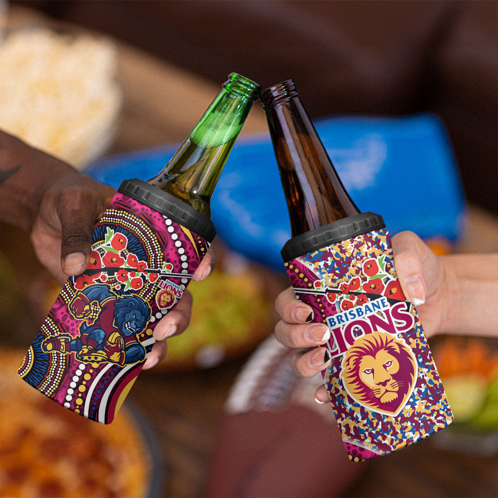 Brisbane Lions ANZAC Day 4 in 1 Can Cooler Tumbler Indigenous Poppy Remembrance Lion Warrior