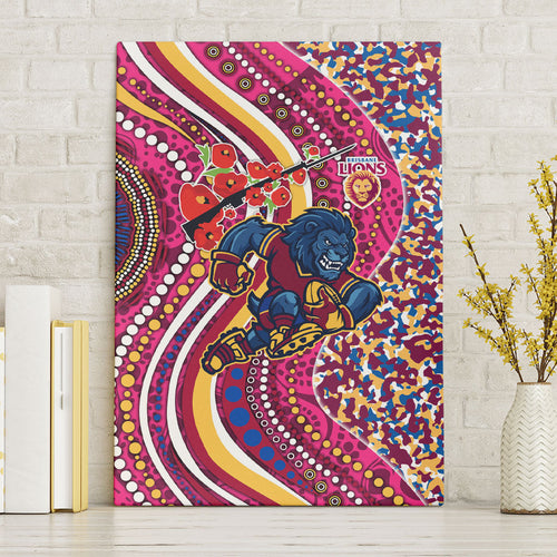 Brisbane Lions ANZAC Day Canvas Wall Art Indigenous Poppy Remembrance Lion Warrior