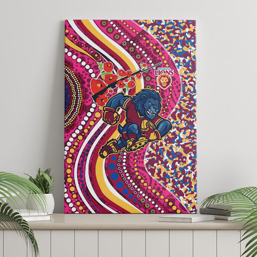 Brisbane Lions ANZAC Day Canvas Wall Art Indigenous Poppy Remembrance Lion Warrior