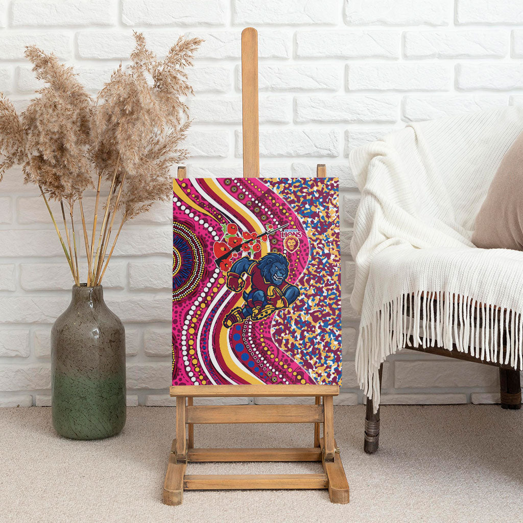 Brisbane Lions ANZAC Day Canvas Wall Art Indigenous Poppy Remembrance Lion Warrior