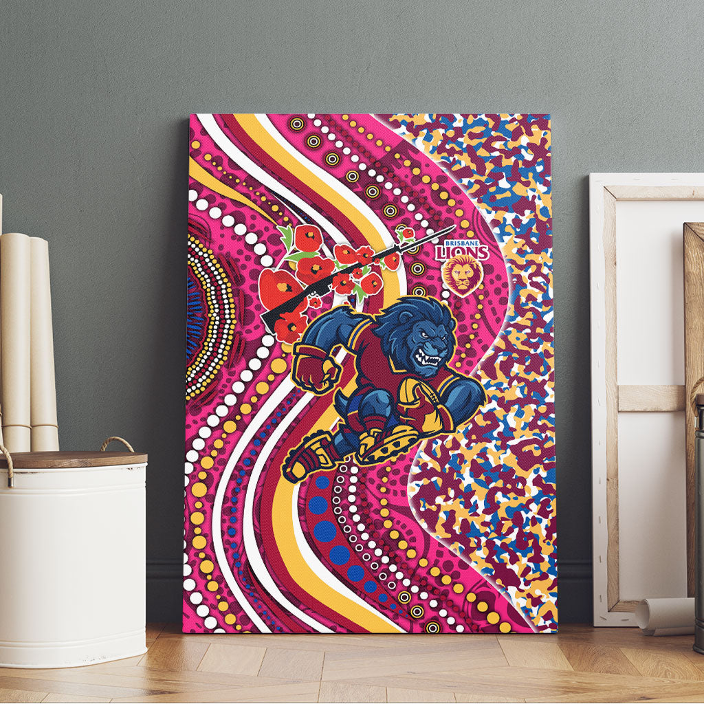 Brisbane Lions ANZAC Day Canvas Wall Art Indigenous Poppy Remembrance Lion Warrior