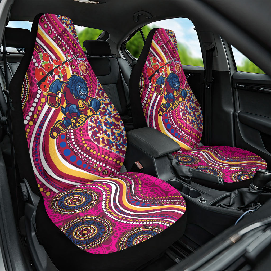 Brisbane Lions ANZAC Day Car Seat Cover Indigenous Poppy Remembrance Lion Warrior