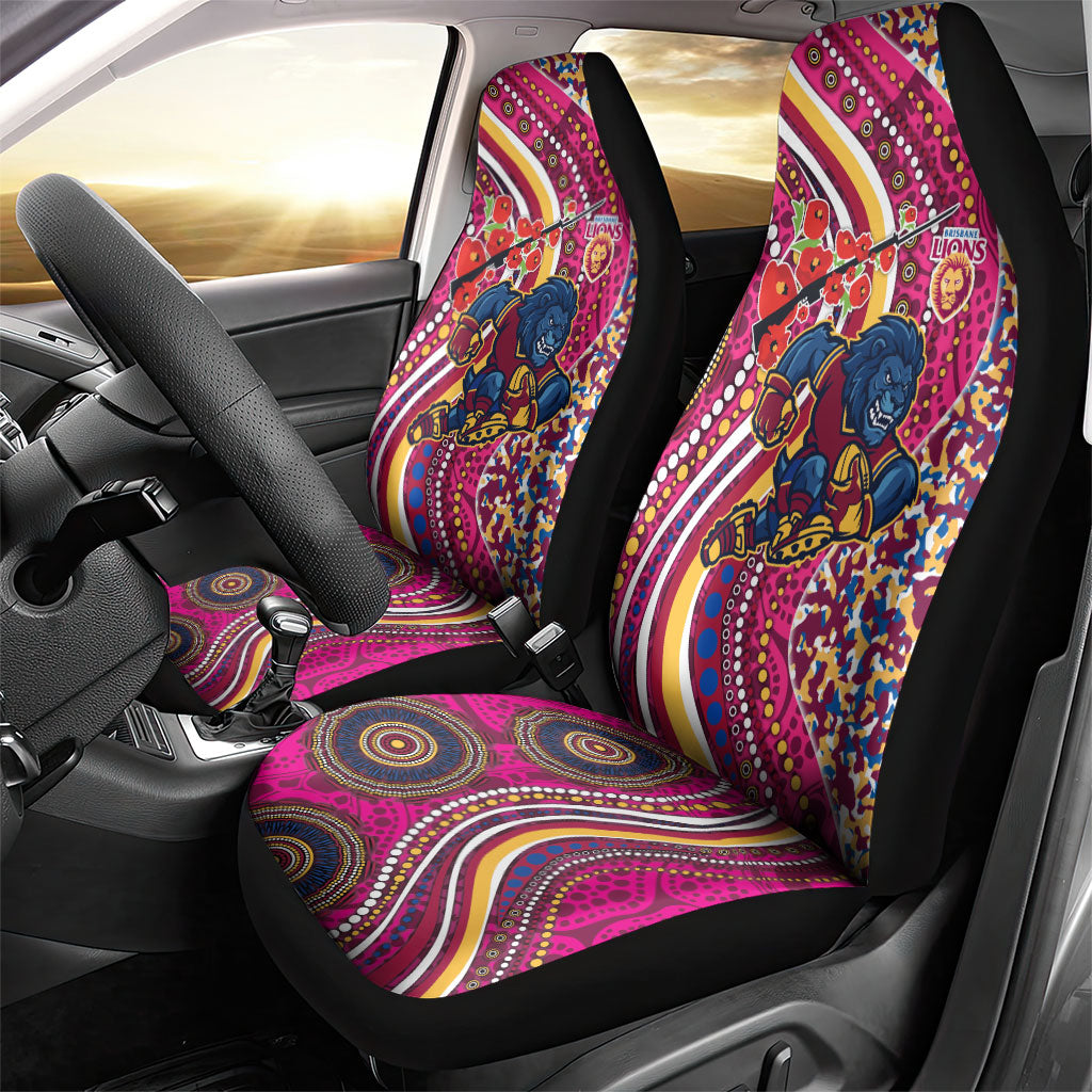 Brisbane Lions ANZAC Day Car Seat Cover Indigenous Poppy Remembrance Lion Warrior