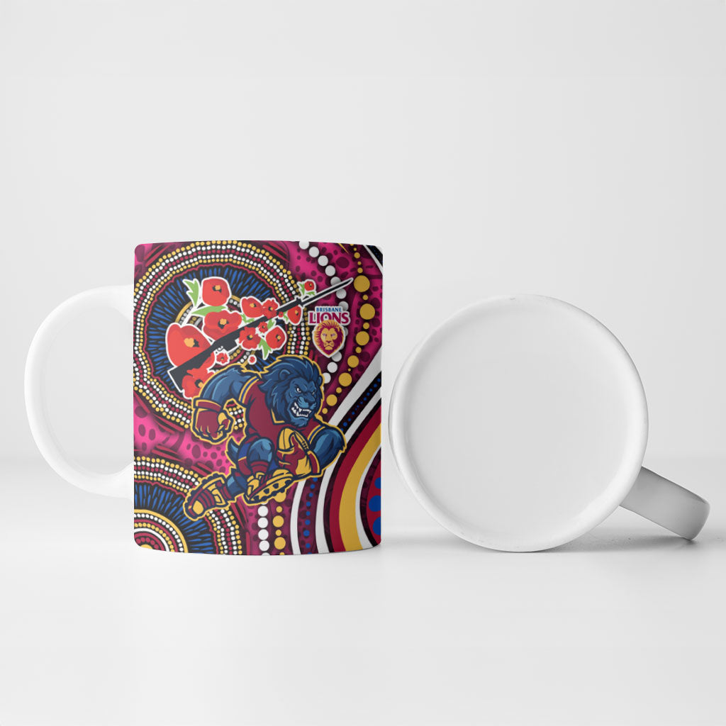 Brisbane Lions ANZAC Day Ceramic Mug Indigenous Poppy Remembrance Lion Warrior