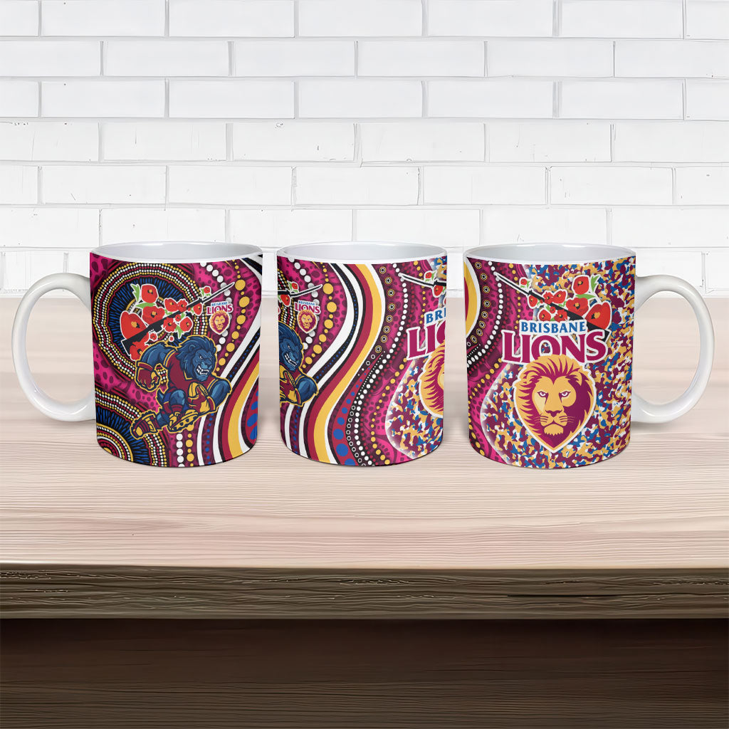 Brisbane Lions ANZAC Day Ceramic Mug Indigenous Poppy Remembrance Lion Warrior
