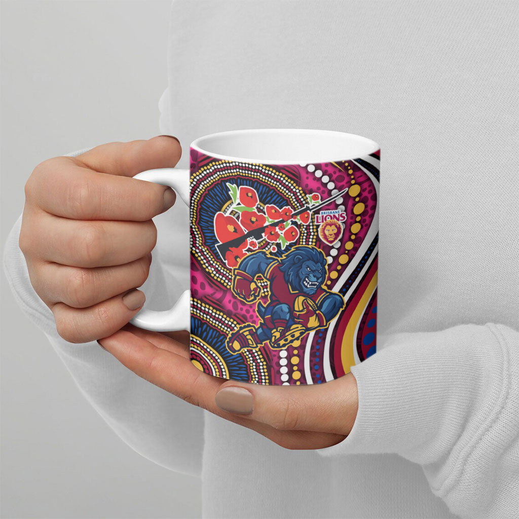 Brisbane Lions ANZAC Day Ceramic Mug Indigenous Poppy Remembrance Lion Warrior