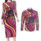 Brisbane Lions ANZAC Day Couples Matching Long Sleeve Bodycon Dress and Long Sleeve Button Shirt Indigenous Poppy Remembrance Lion Warrior
