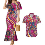 Brisbane Lions ANZAC Day Couples Matching Mermaid Dress and Hawaiian Shirt Indigenous Poppy Remembrance Lion Warrior