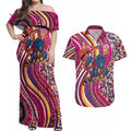 Brisbane Lions ANZAC Day Couples Matching Off Shoulder Maxi Dress and Hawaiian Shirt Indigenous Poppy Remembrance Lion Warrior