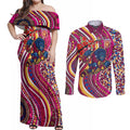 Brisbane Lions ANZAC Day Couples Matching Off Shoulder Maxi Dress and Long Sleeve Button Shirt Indigenous Poppy Remembrance Lion Warrior