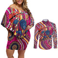 Brisbane Lions ANZAC Day Couples Matching Off Shoulder Short Dress and Long Sleeve Button Shirt Indigenous Poppy Remembrance Lion Warrior