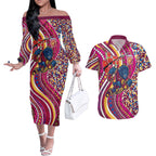 Brisbane Lions ANZAC Day Couples Matching Off The Shoulder Long Sleeve Dress and Hawaiian Shirt Indigenous Poppy Remembrance Lion Warrior