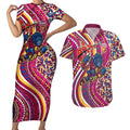 Brisbane Lions ANZAC Day Couples Matching Short Sleeve Bodycon Dress and Hawaiian Shirt Indigenous Poppy Remembrance Lion Warrior