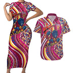 Brisbane Lions ANZAC Day Couples Matching Short Sleeve Bodycon Dress and Hawaiian Shirt Indigenous Poppy Remembrance Lion Warrior