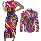 Brisbane Lions ANZAC Day Couples Matching Short Sleeve Bodycon Dress and Long Sleeve Button Shirt Indigenous Poppy Remembrance Lion Warrior