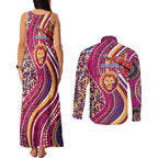 Brisbane Lions ANZAC Day Couples Matching Tank Maxi Dress and Long Sleeve Button Shirt Indigenous Poppy Remembrance Lion Warrior