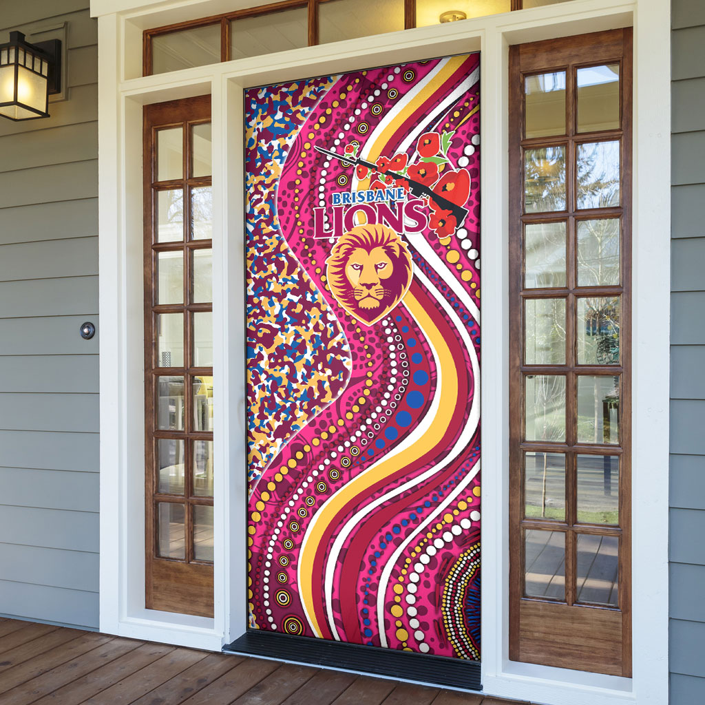 Brisbane Lions ANZAC Day Door Cover Indigenous Poppy Remembrance Lion Warrior