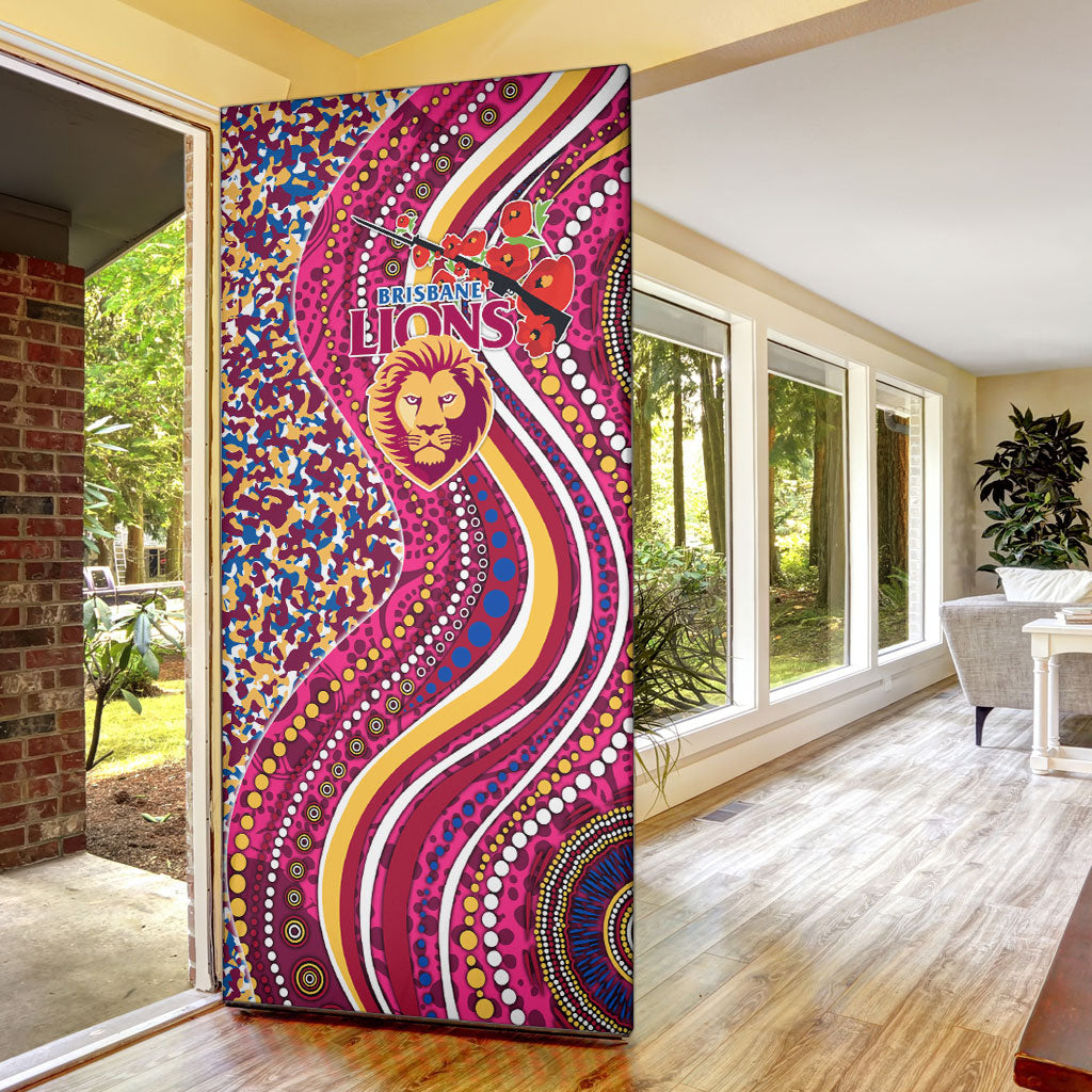 Brisbane Lions ANZAC Day Door Cover Indigenous Poppy Remembrance Lion Warrior