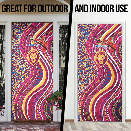 Brisbane Lions ANZAC Day Door Cover Indigenous Poppy Remembrance Lion Warrior