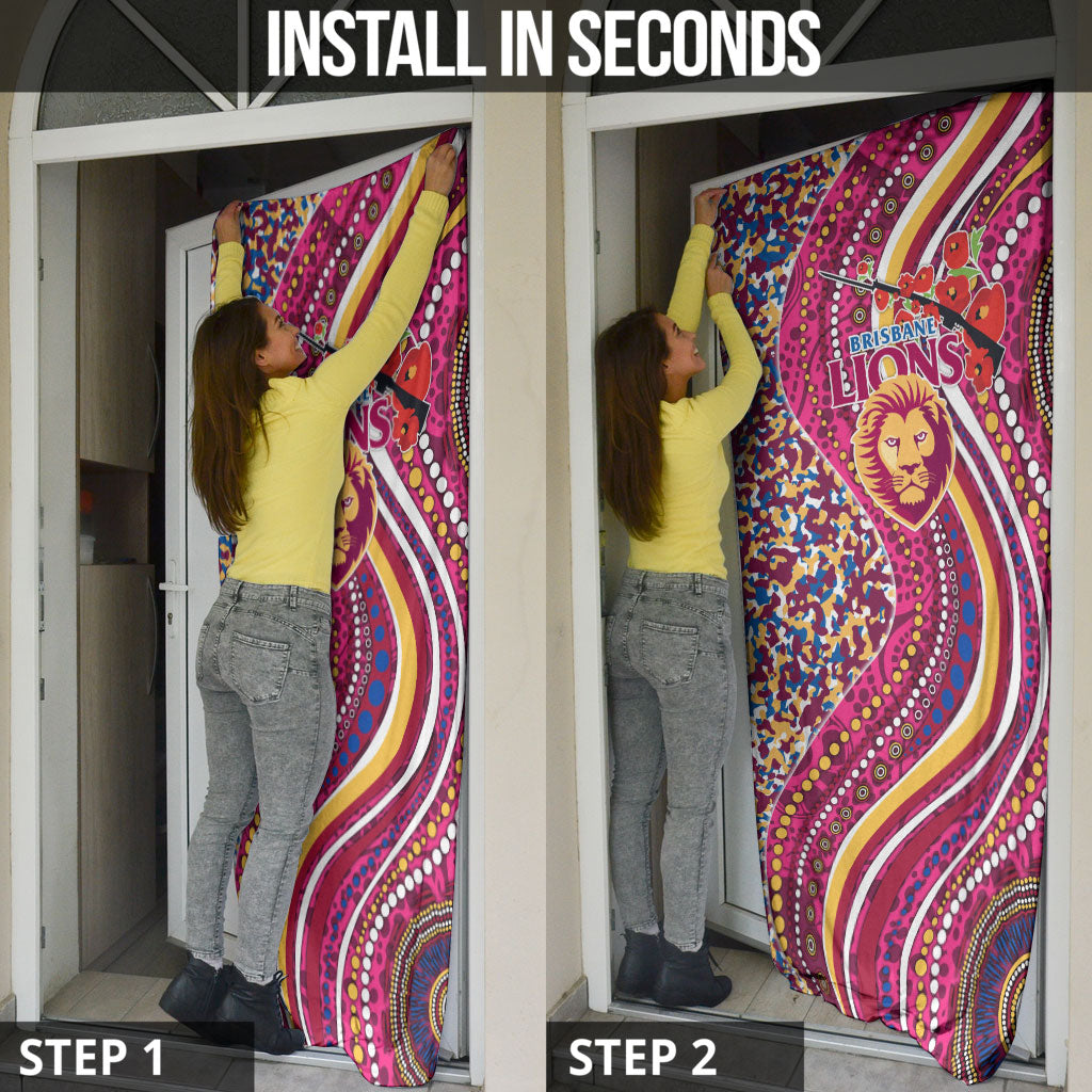 Brisbane Lions ANZAC Day Door Cover Indigenous Poppy Remembrance Lion Warrior