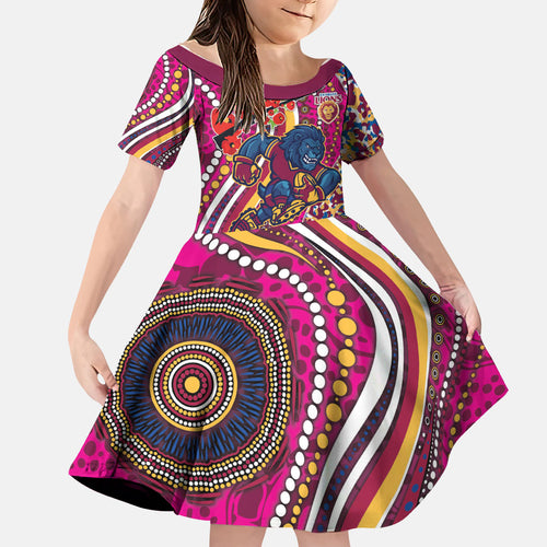 Brisbane Lions ANZAC Day Family Matching Mermaid Dress and Hawaiian Shirt Indigenous Poppy Remembrance Lion Warrior