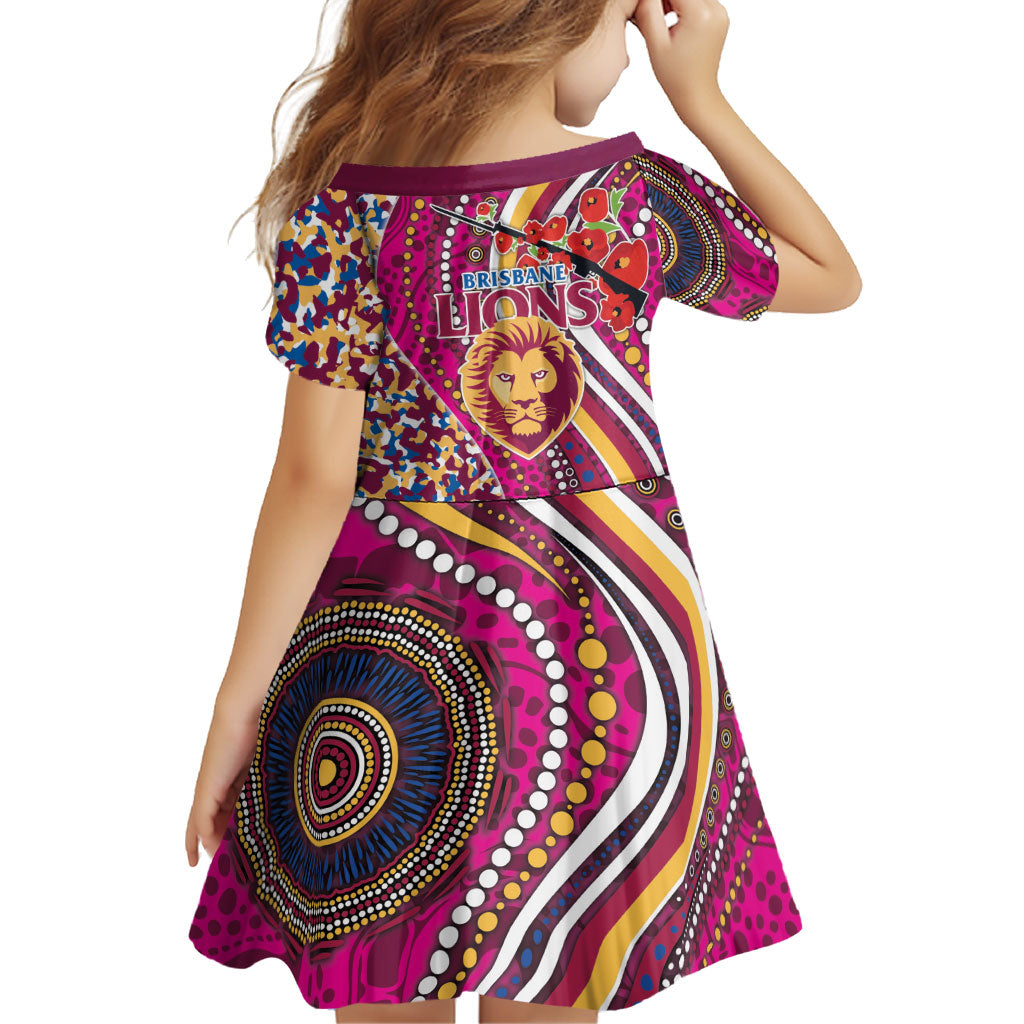 Brisbane Lions ANZAC Day Family Matching Off Shoulder Maxi Dress and Hawaiian Shirt Indigenous Poppy Remembrance Lion Warrior
