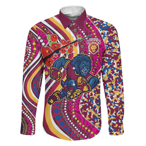 Brisbane Lions ANZAC Day Family Matching Puletasi and Hawaiian Shirt Indigenous Poppy Remembrance Lion Warrior