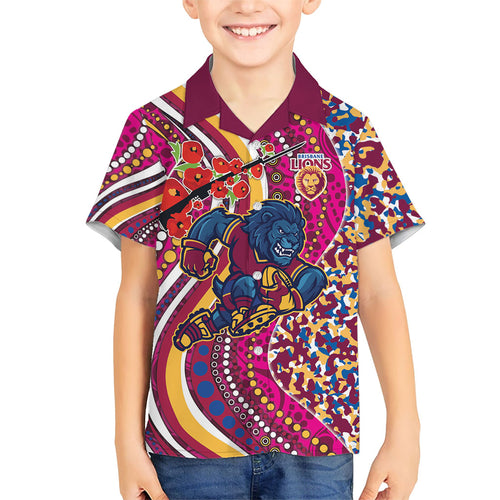 Brisbane Lions ANZAC Day Family Matching Puletasi and Hawaiian Shirt Indigenous Poppy Remembrance Lion Warrior