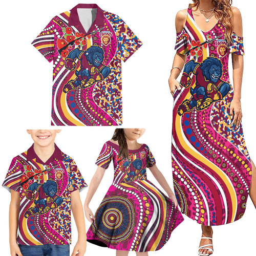 Brisbane Lions ANZAC Day Family Matching Summer Maxi Dress and Hawaiian Shirt Indigenous Poppy Remembrance Lion Warrior