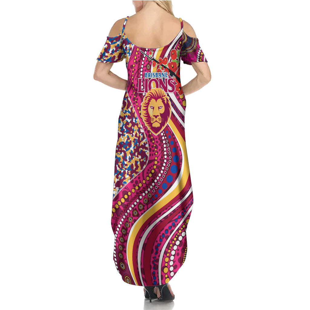Brisbane Lions ANZAC Day Family Matching Summer Maxi Dress and Hawaiian Shirt Indigenous Poppy Remembrance Lion Warrior