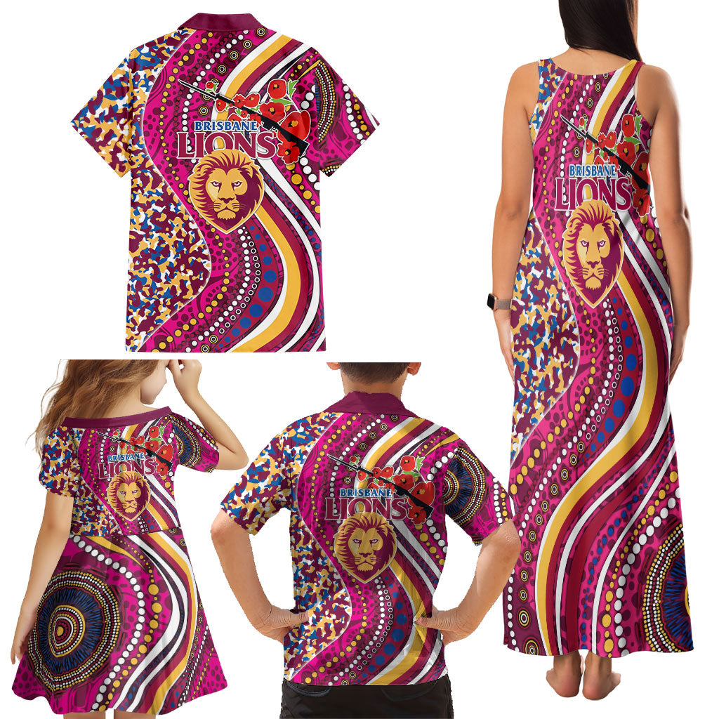 Brisbane Lions ANZAC Day Family Matching Tank Maxi Dress and Hawaiian Shirt Indigenous Poppy Remembrance Lion Warrior