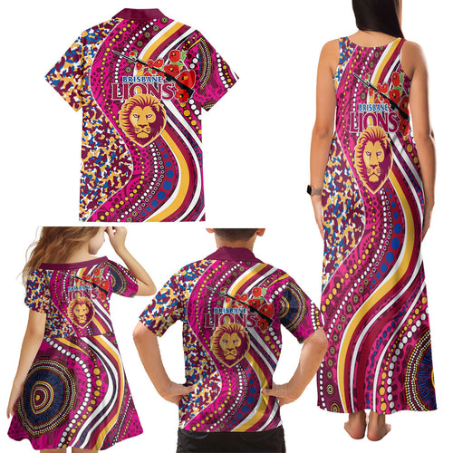 Brisbane Lions ANZAC Day Family Matching Tank Maxi Dress and Hawaiian Shirt Indigenous Poppy Remembrance Lion Warrior