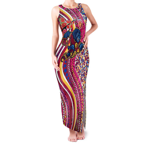 Brisbane Lions ANZAC Day Family Matching Tank Maxi Dress and Hawaiian Shirt Indigenous Poppy Remembrance Lion Warrior