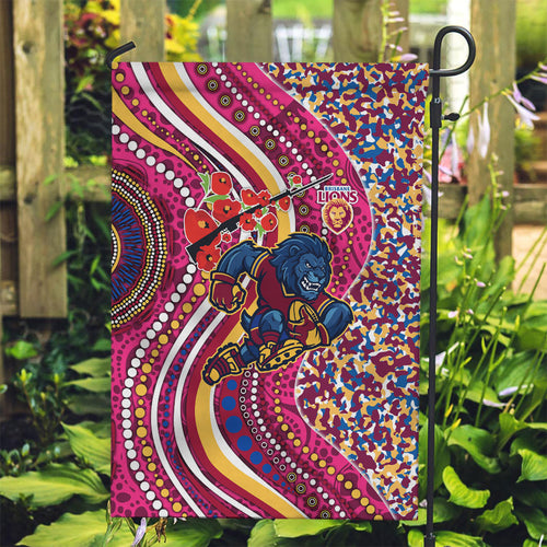 Brisbane Lions ANZAC Day Garden Flag Indigenous Poppy Remembrance Lion Warrior