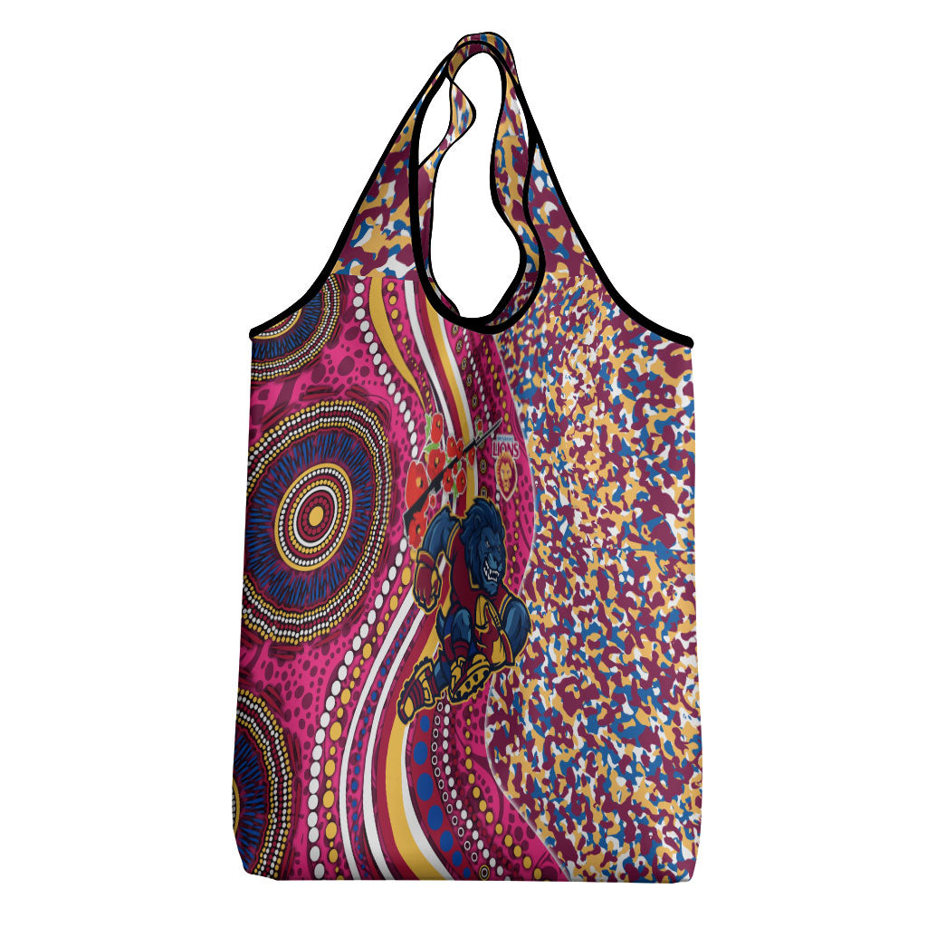 Brisbane Lions ANZAC Day Grocery Bag Indigenous Poppy Remembrance Lion Warrior