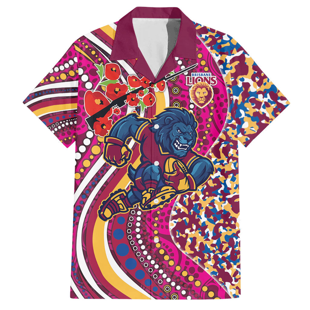 Brisbane Lions ANZAC Day Hawaiian Shirt Indigenous Poppy Remembrance Lion Warrior