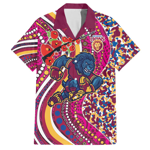 Brisbane Lions ANZAC Day Hawaiian Shirt Indigenous Poppy Remembrance Lion Warrior