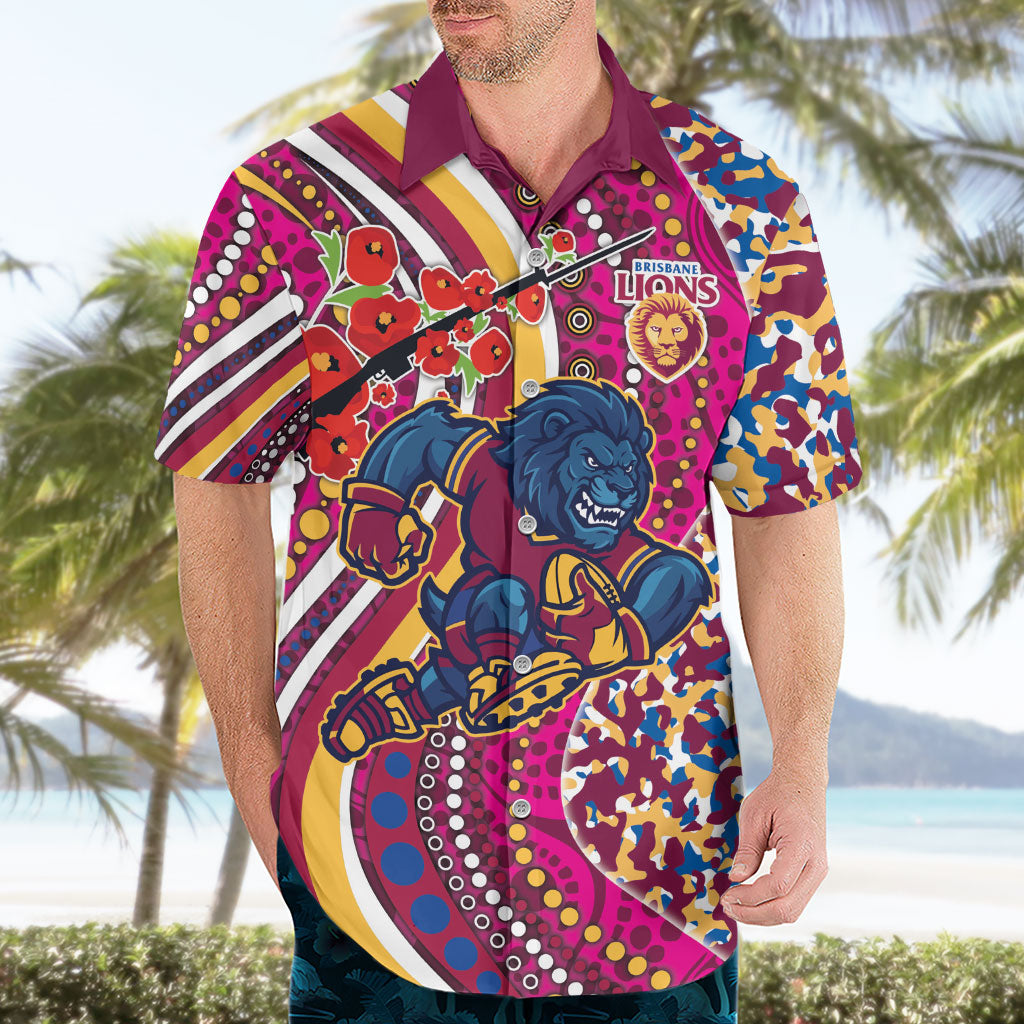 Brisbane Lions ANZAC Day Hawaiian Shirt Indigenous Poppy Remembrance Lion Warrior