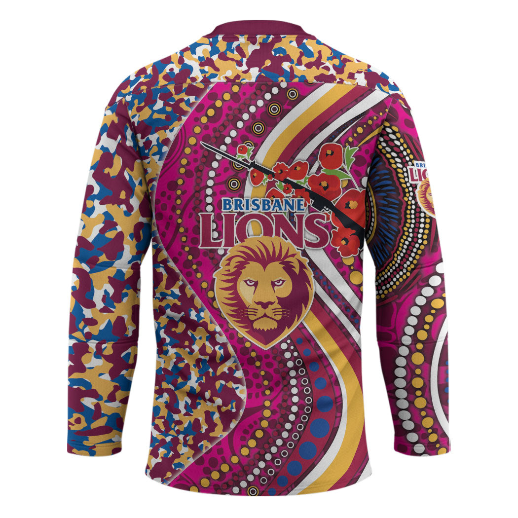 Brisbane Lions ANZAC Day Hockey Jersey Indigenous Poppy Remembrance Lion Warrior