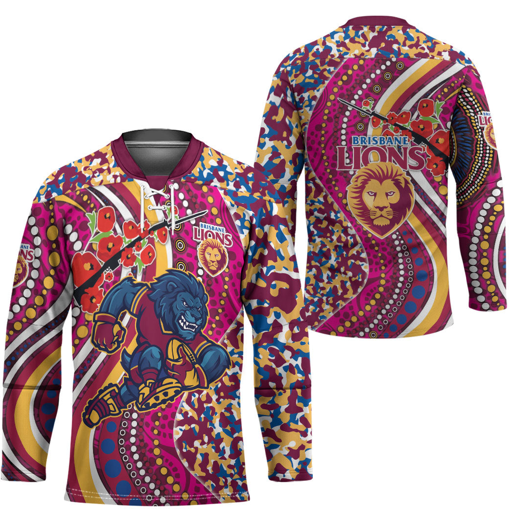 Brisbane Lions ANZAC Day Hockey Jersey Indigenous Poppy Remembrance Lion Warrior