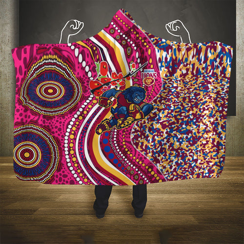 Brisbane Lions ANZAC Day Hooded Blanket Indigenous Poppy Remembrance Lion Warrior