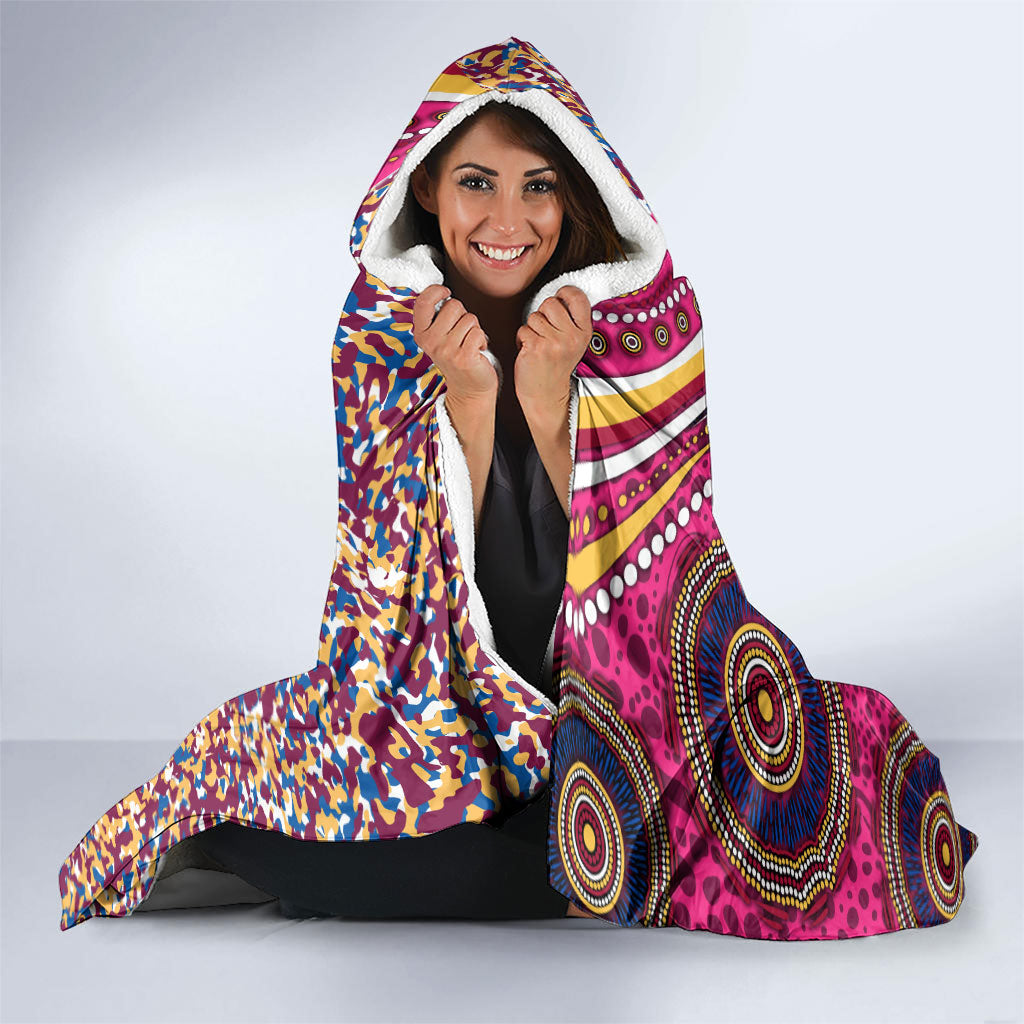 Brisbane Lions ANZAC Day Hooded Blanket Indigenous Poppy Remembrance Lion Warrior