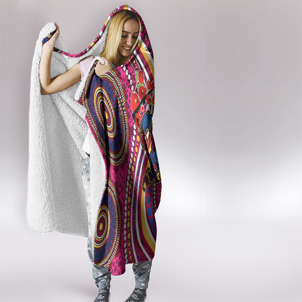 Brisbane Lions ANZAC Day Hooded Blanket Indigenous Poppy Remembrance Lion Warrior
